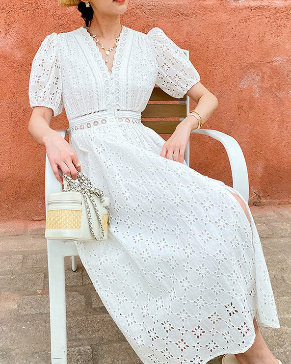 Pure Cotton High-Waisted Button-Down Dress