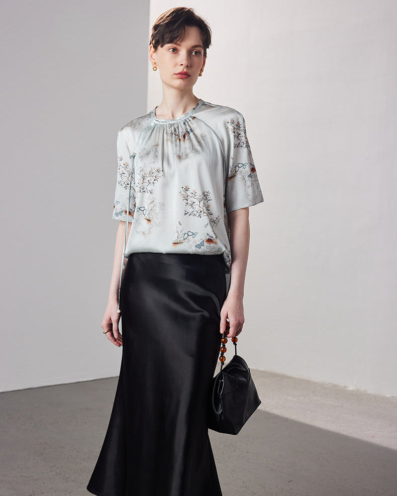 Loose-Fitting Breathable Satin Silk T-Shirt