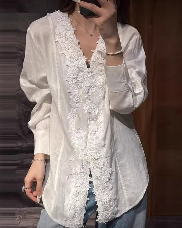 Linen Blend 3D Embroidered Shirt