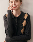 Cashmere Polo Collar Diamond Pattern Sweater