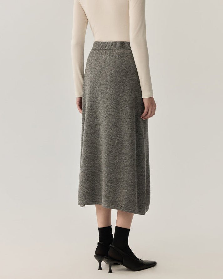 High-Waisted Wool Knit Long A-Line Skirt