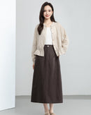 Retro Linen-Blend Straight Skirt