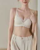 Women's  3/4-cup lace bra featuring a breathable modal lining, side panels for armpit tuck, and a thin-top thick-bottom pad for natural lift and all-day comfort.