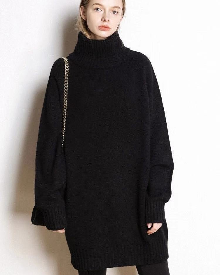 Cashmere Mid-Length Loose-Fitting Turtleneck Sweater