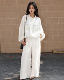 High-Waisted Draped Straight-Leg Trousers