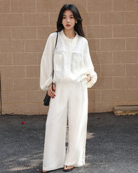 High-Waisted Draped Straight-Leg Trousers