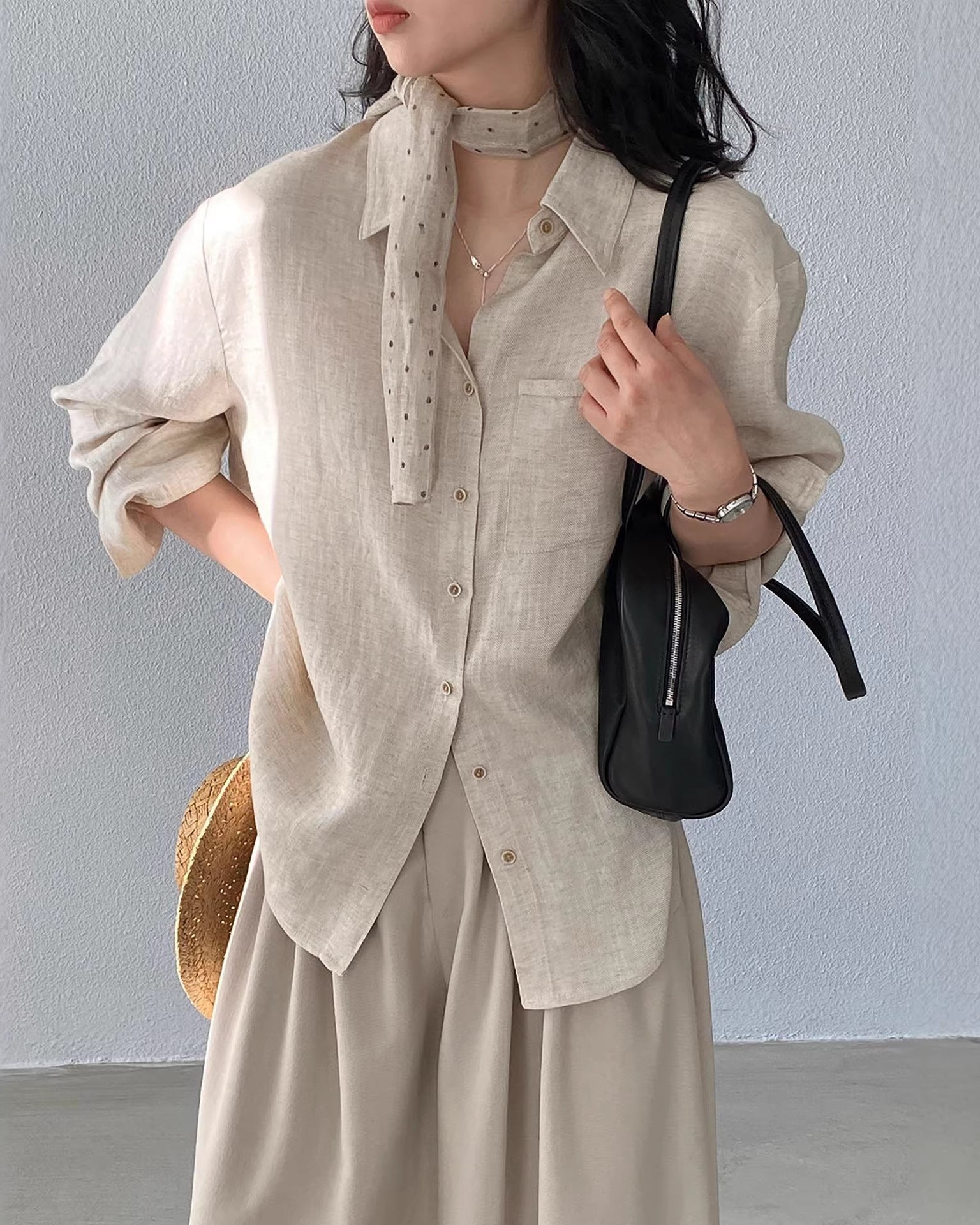 Loose-Fit Linen-Blend Button-Down Shirt