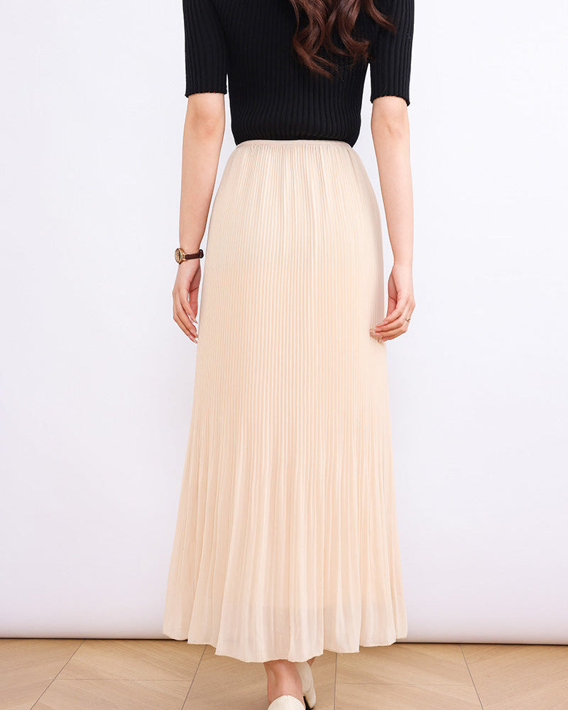 High-Waisted Comfortable Pleated Midi Skirt