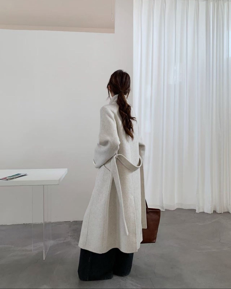 Long Stand-Up Collar Double-Faced Wool Coat