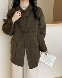 Hooded Reversible Mid-Length Wool Coat