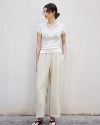 High Waist Linen-Blend Ankle Pants