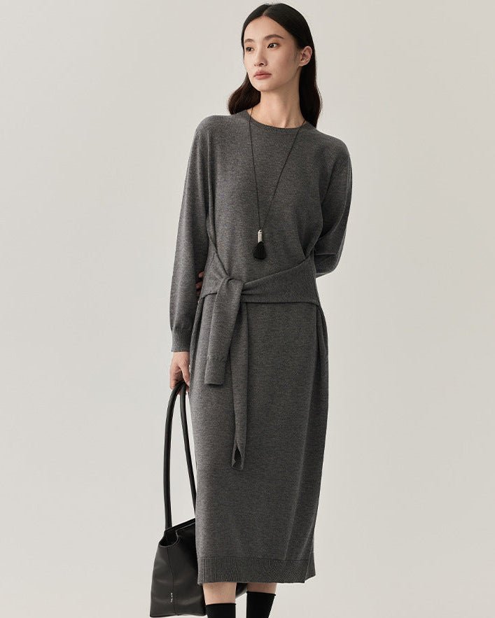 Wool Crew Neck Knit Dress