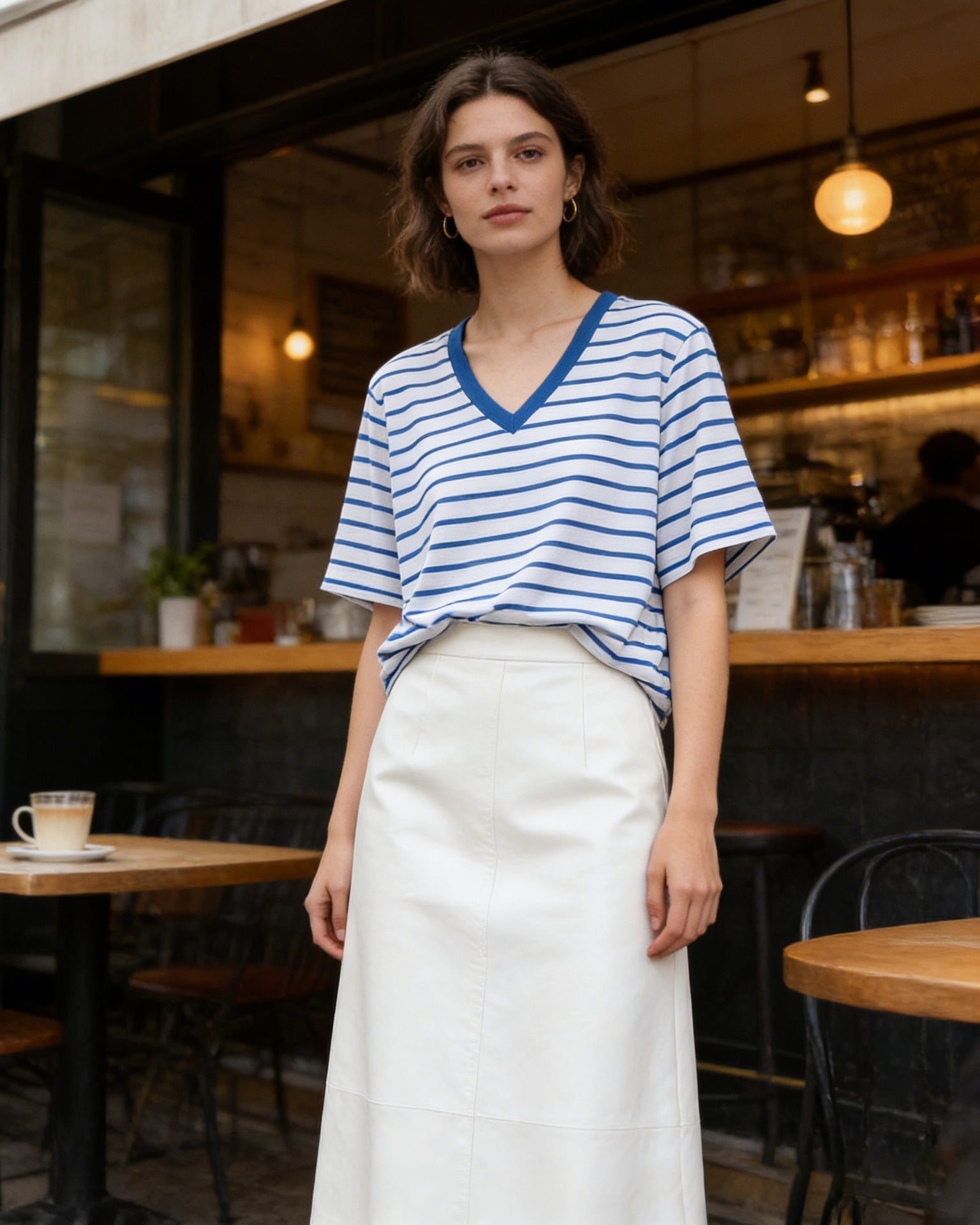 Loose-Fit Striped V-Neck T-Shirt