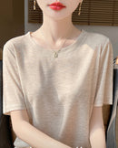 Crew Neck Loose-Fit Short-Sleeve Knit T-Shirt