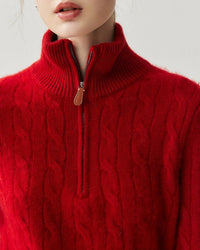 Cashmere Half-Zip Cable Knit Loose Sweater
