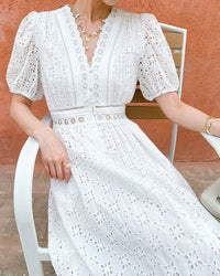 Pure Cotton High-Waisted Button-Down Dress