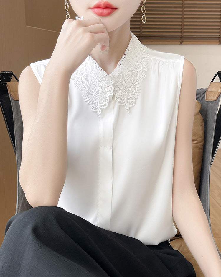 Stylish Lapel Sleeveless Satin Vest