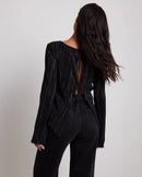 Elegant Flared-Sleeve Pleated Top