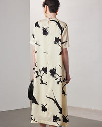 Loose-Fit Straight-Cut Short-Sleeve Silk Dress