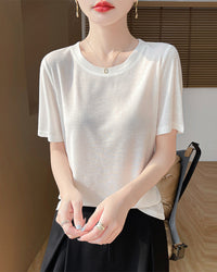 Crew Neck Loose-Fit Short-Sleeve Knit T-Shirt