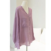 Loose-Fit Long-Sleeve V-Neck Linen Shirt