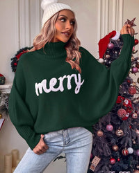 High-Neck Batwing Sleeve Christmas Knit Sweater