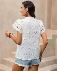 Casual Solid Color Woven V-Neck Shirt