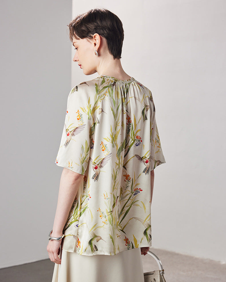 Loose-Fitting Breathable Satin Silk T-Shirt
