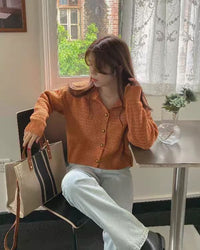 Wool Cardigan Polo Collar Sweater