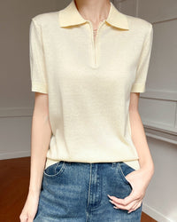 Thin Short-Sleeved Collared Sweater