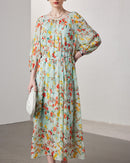 Printed Silk Three-Quarter Sleeve Dress