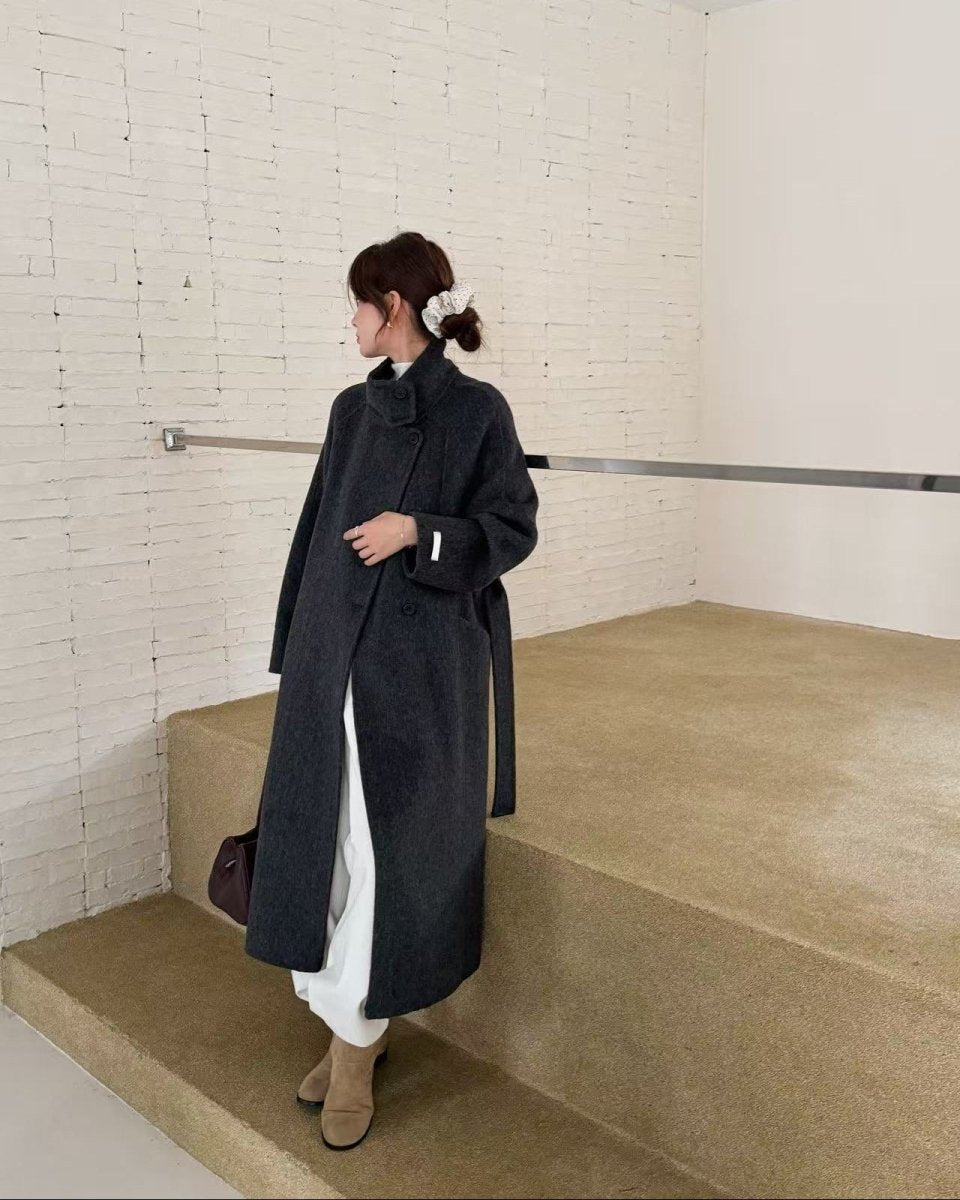Long Stand-Up Collar Double-Faced Wool Coat