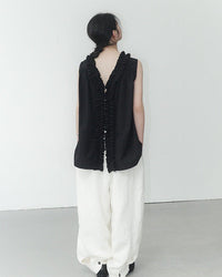 Ruffled V-Neck Button-Down Shirt