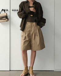 Loose-Fitting High-Waisted Tie-Up Shorts
