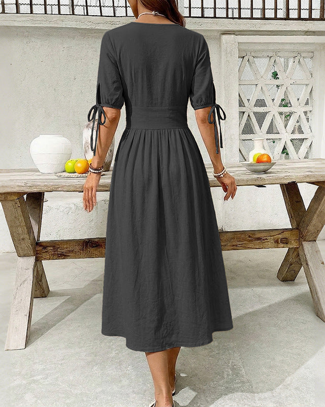 Casual Short-Sleeved V-Neck Dress