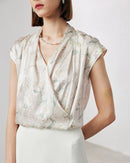 V-Neck Silk Printed Sleeveless Shirt