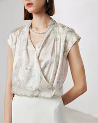 V-Neck Silk Printed Sleeveless Shirt