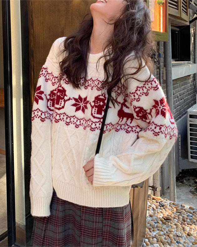 Christmas Retro Jacquard Crew Neck Sweater