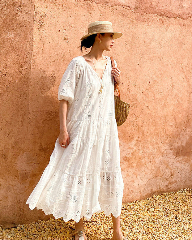 Pure Cotton Short-Sleeve Cutout Dress