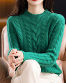 Cable Knit O-neck Wool Sweater