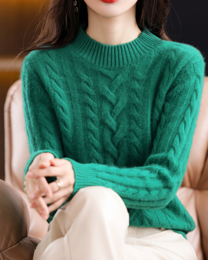 Cable Knit O-neck Wool Sweater