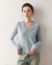 Cashmere V-Neck Saddle Shoulder Knit Sweater