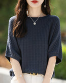 Stylish Plus-Size Mid-Sleeve Knitted Sweater