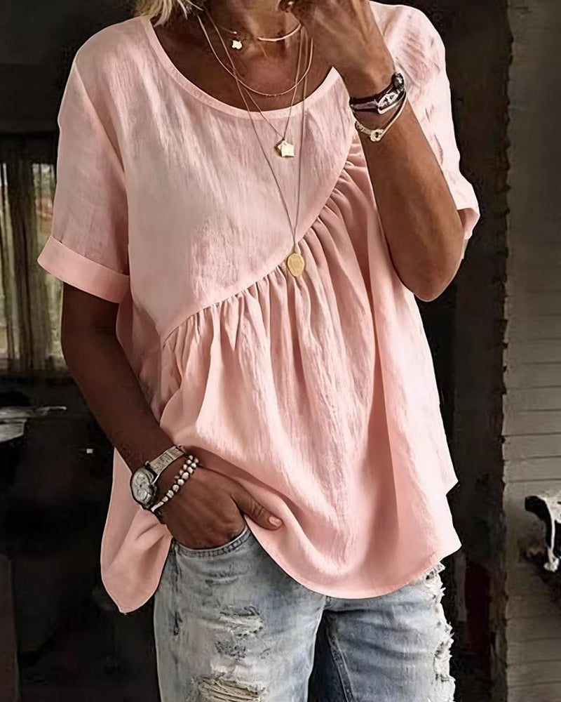 Solid-Color Crew-Neck Short-Sleeve T-Shirt