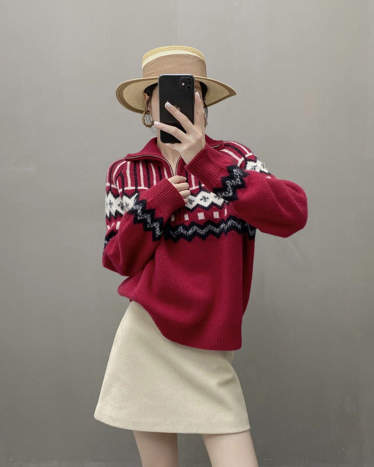 Cashmere Loose Half-Zip Casual Sweater