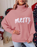 High-Neck Batwing Sleeve Christmas Knit Sweater