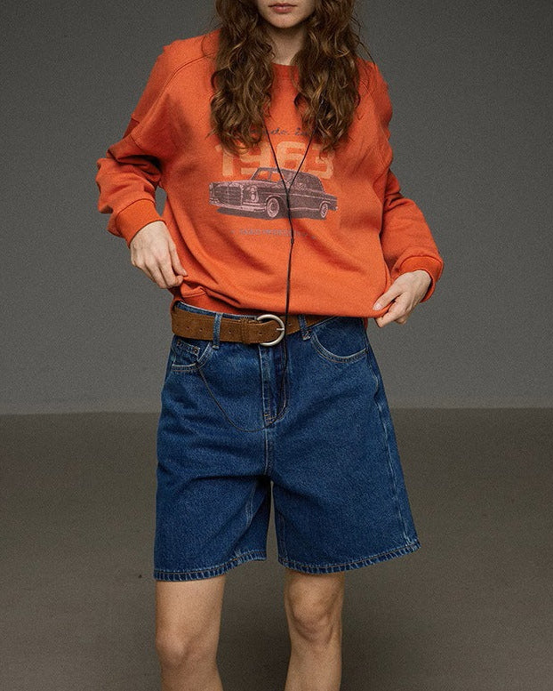 High-Waisted Straight-Leg Denim Shorts