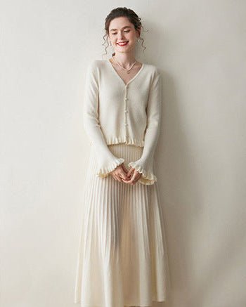 Cashmere Bell-Sleeve Knitted Cardigan Sweater