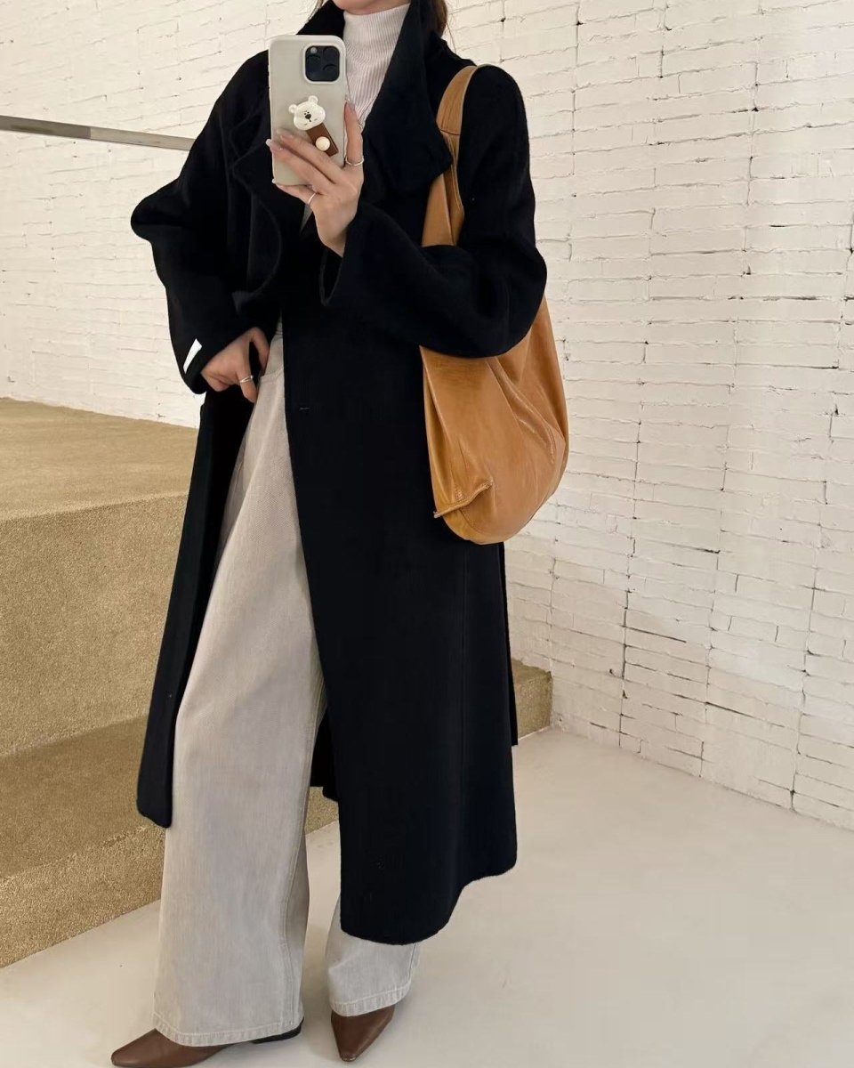 Long Stand-Up Collar Double-Faced Wool Coat