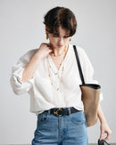 Loose-Fit Long-Sleeve V-Neck Linen Shirt